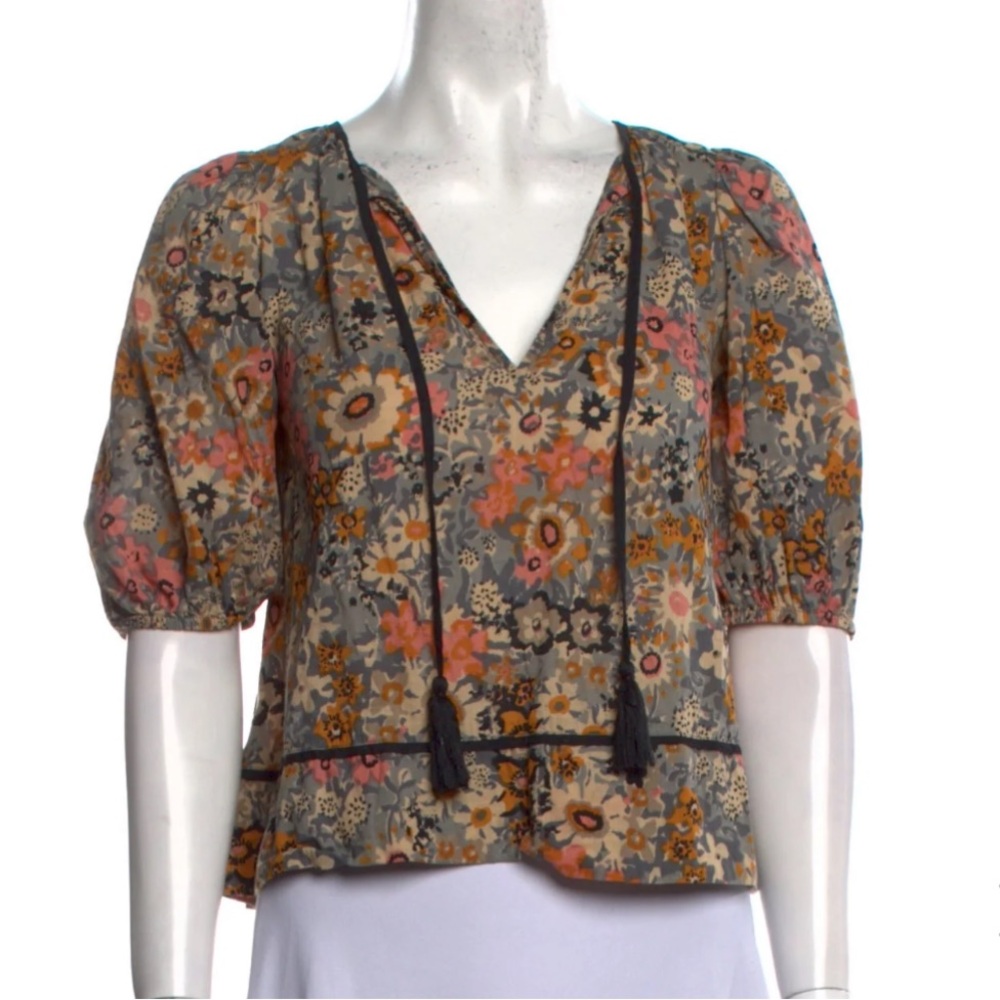 THE GREAT. Multicolor Floral V-Neck Top
